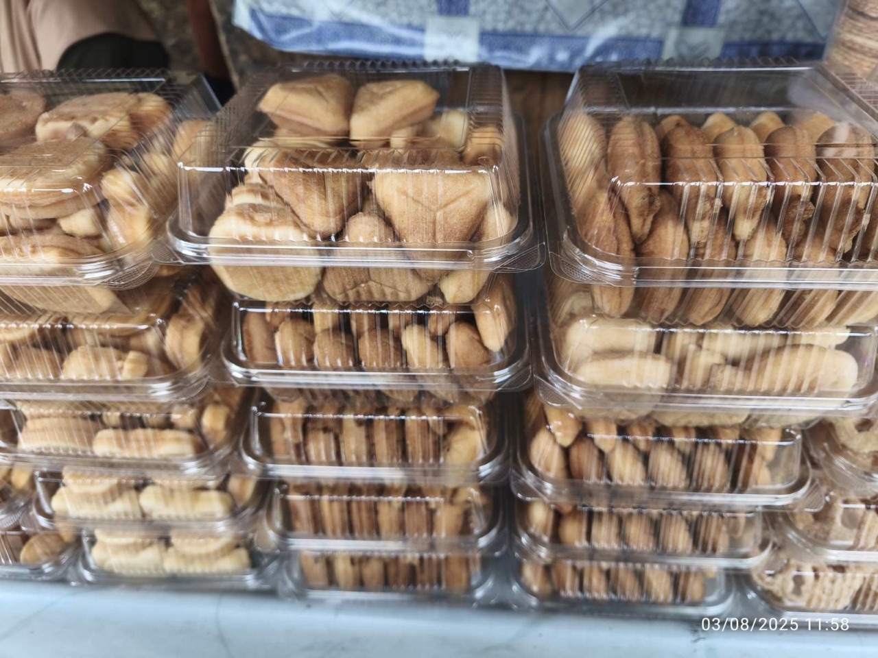 Boxes of browa, the small Maranao sponge cakes, stacked for sale in Lanao del Sur.